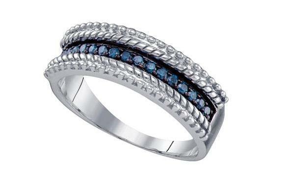 Sterling Silver Blue Diamond Milgrain Womens Band Ring 1/4 Cttw