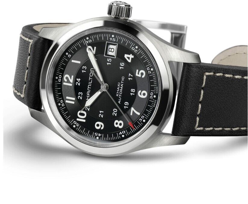 Hamilton Khaki Field Automatic Black Dial Leather Strap Men's Watch H70455733