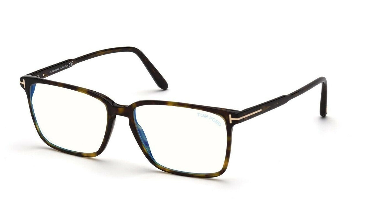 Tom Ford FT5696B 052 Shiny Dark Havana Blue Block Rectangular Men's Eyeglasses