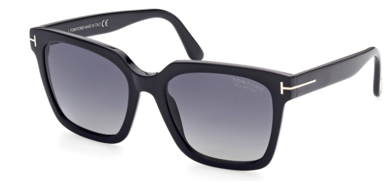Tom Ford FT 0952 Selby 01D Shiny Black Smoke Polarized Gradient Women Sunglasses