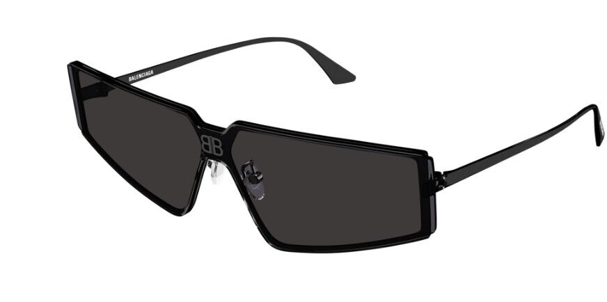 Balenciaga BB0192S 001 Black/Grey Metal Full-Rim Shield Unisex Sunglasses