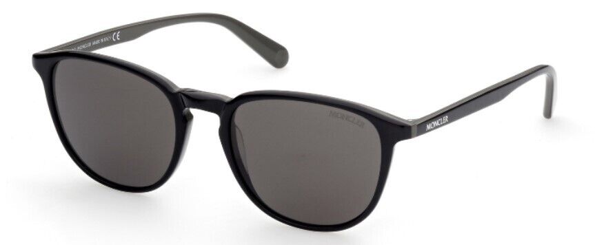 Moncler ML0190 05D Shiny Black-Dark Grey/Smoke Polarized Round Unisex Sunglasses