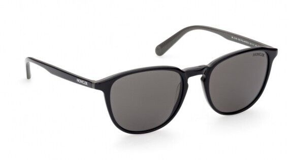 Moncler ML0190 05D Shiny Black-Dark Grey/Smoke Polarized Round Unisex Sunglasses
