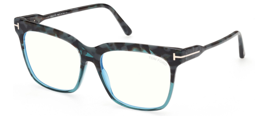 Tom Ford FT 5768-B 056 Teal Havana/Transp Teal Blue Light Blocking Eyeglasses