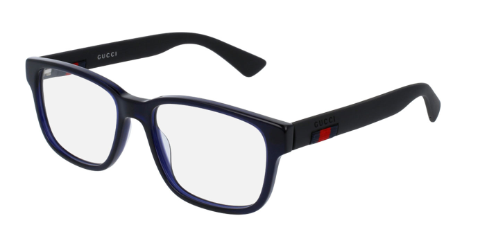 Gucci GG 0011O 004 Blue/Black Transparent Square Unisex Eyeglasses