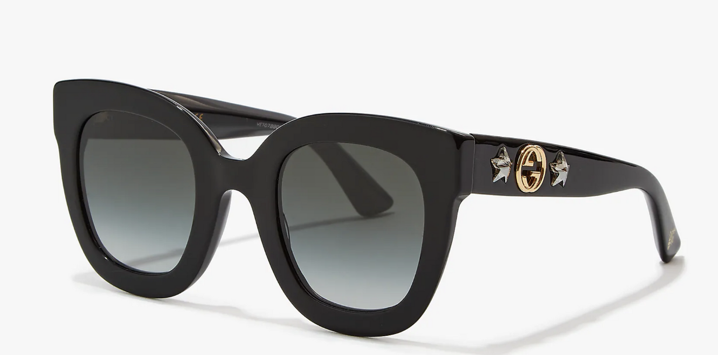 Gucci GG 0208 S 001 Round Oval Black Grey Gradient Sunglasses