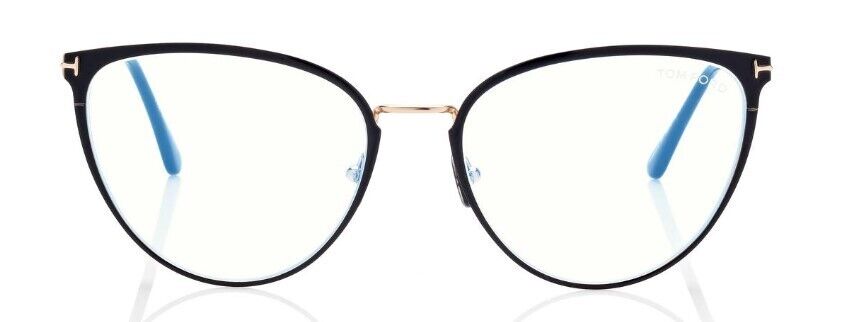 Tom Ford FT5840-B 001 Shiny Black/Blue Block Cat-Eye Women's Eyeglasses
