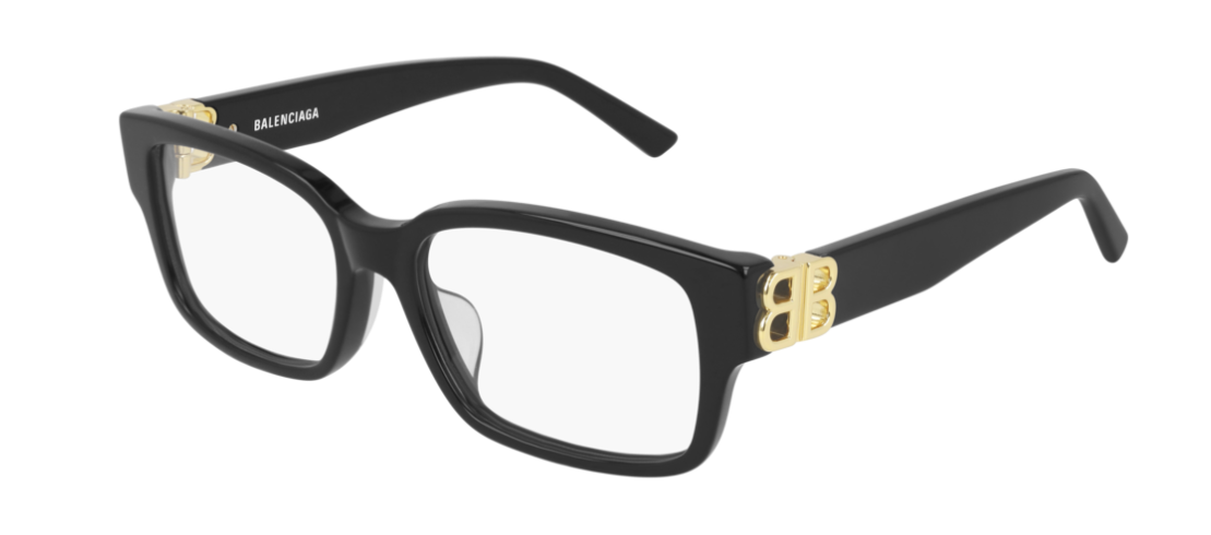 Balenciaga BB 0105O 001 Black Gold Rectangle Women's Eyeglasses
