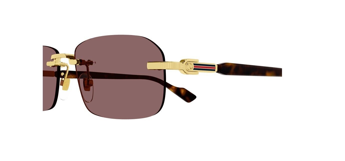 Gucci GG1221S 002 Gold-Havana/Brown Rectangular Narrow Rimless Men's Sunglasses