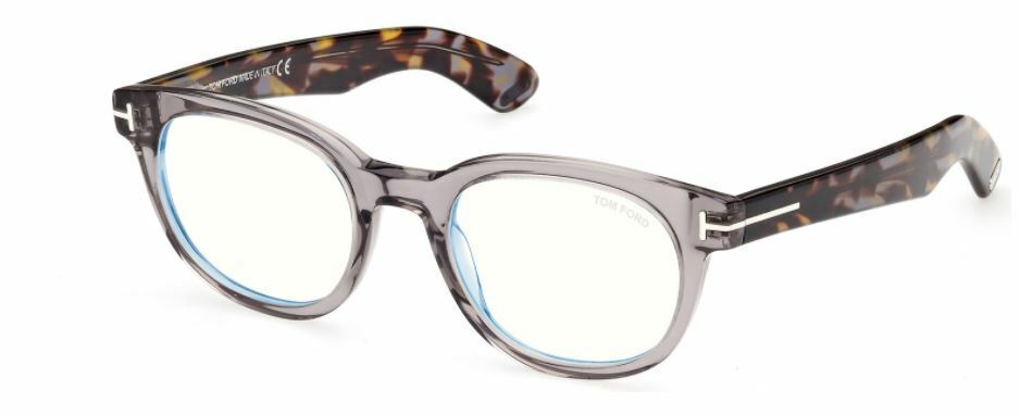 Tom Ford FT5807B 020 Shiny Transparent Grey/ Grey Havana Blue Block Eyeglasses