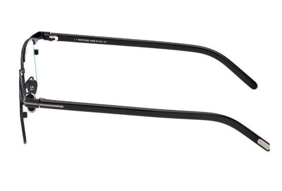 Tom Ford FT5854-D-B 005 Shiny Black Gunmetal/Blue Block Browline Eyeglasses