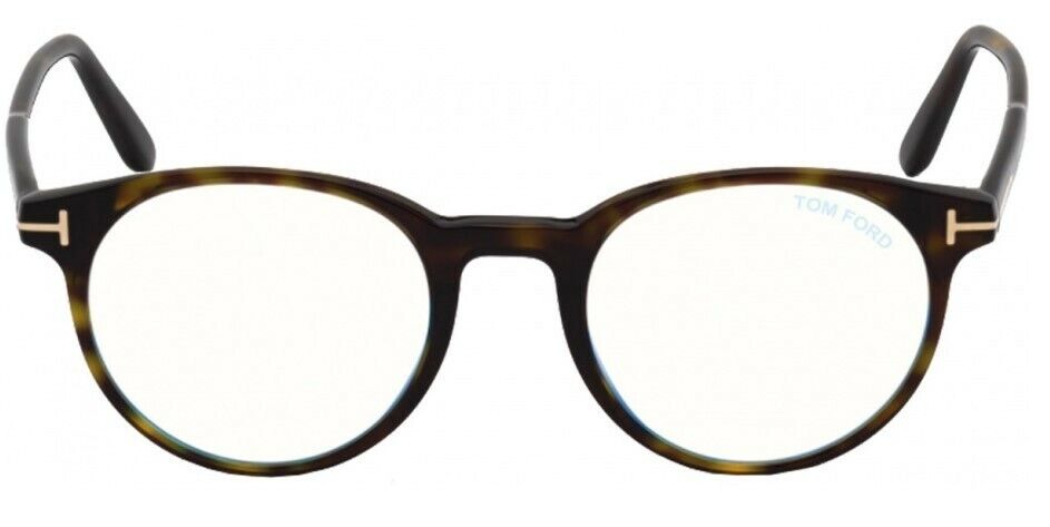 Tom Ford FT5695B 052 Shiny Classic Dark Havana Blue Block Round Men's Eyeglasses