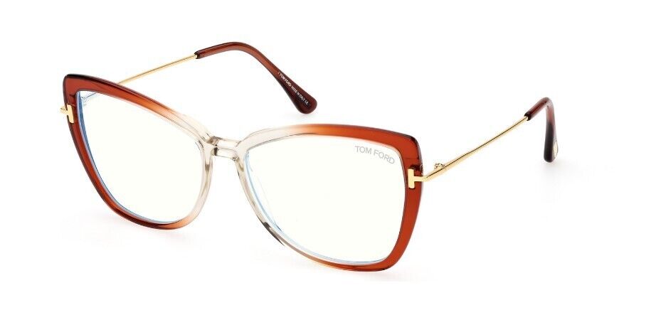 Tom Ford FT5882-B 044 Shiny Transparent Orange & Crystal/Blue Block Eyeglasses