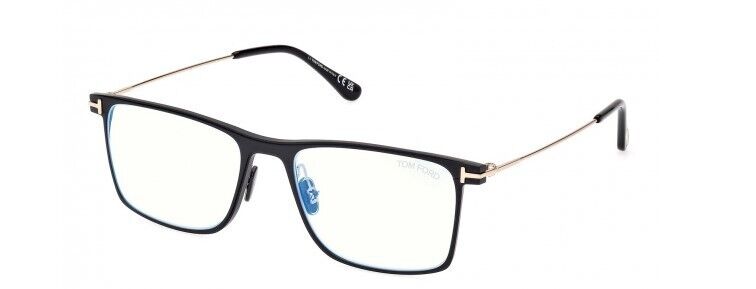 Tom Ford FT5865-B 002 Matte Black/Blue Block Square Men's Eyeglasses