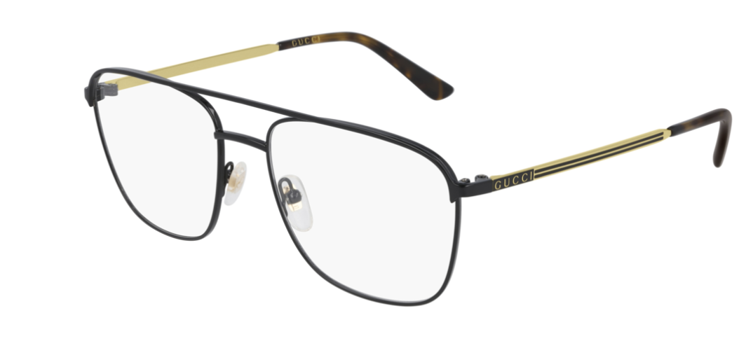 Gucci GG 0833O 001 Black/Gold Square Pilot Unisex Eyeglasses