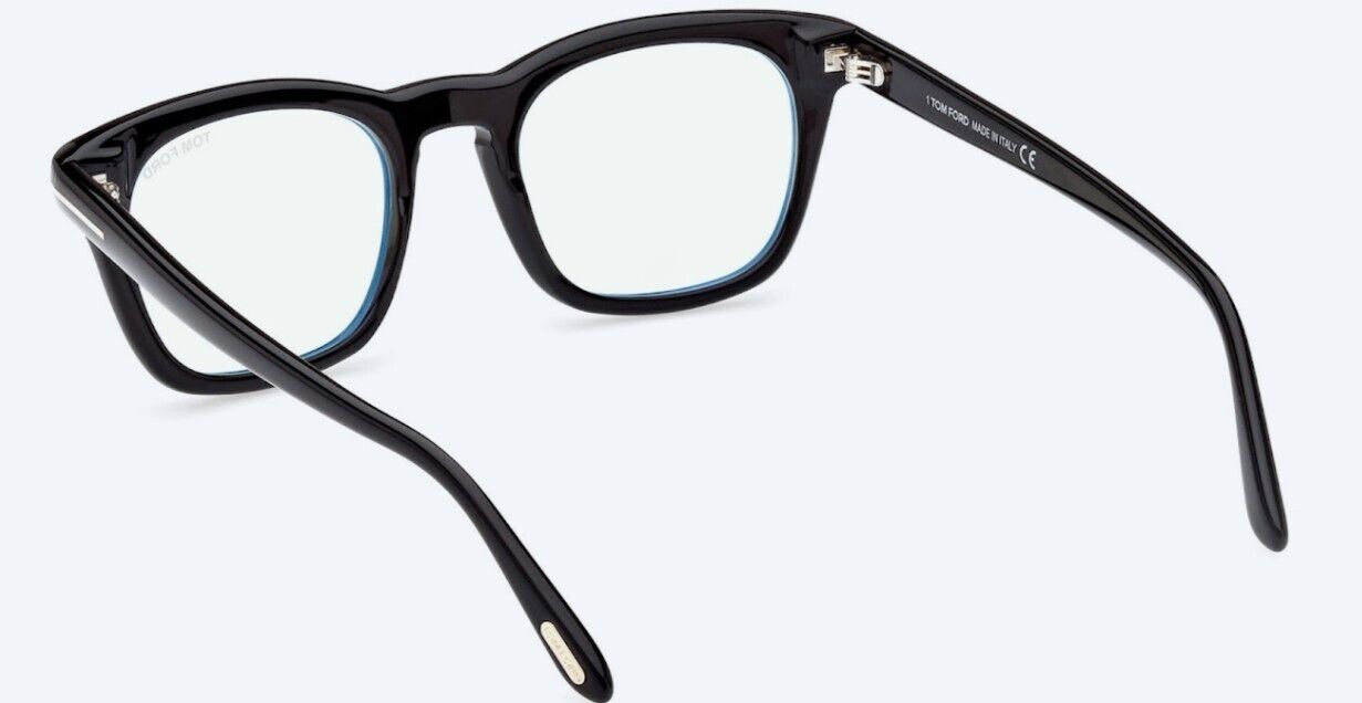 Tom Ford FT5870-B 001 Shiny Black/Blue Block Square Men's Eyeglasses