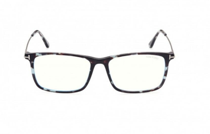 Tom Ford FT5758B 055 Shiny Dark Teal Havana Dark Ruthenium Blue Block Eyeglasses