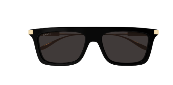 Gucci GG1437S 001  Black-Gold/Grey Rectangle Men's Sunglasses