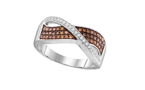 10kt White Gold Brown Diamond Womens Crossover Band Ring 1/3 Cttw