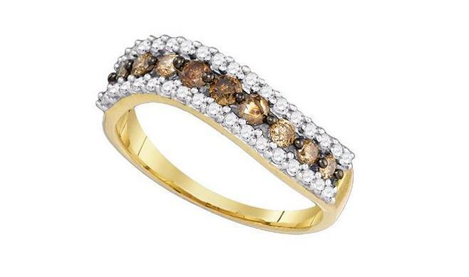 10kt Yellow Gold Brown Diamond Womens Contoured Band Ring 3/4 Cttw