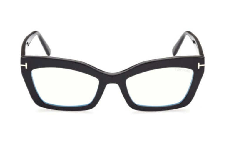 Tom Ford FT 5766-B 001 Shiny Black Blue Light Blocking Cat-Eye Women Eyeglasses