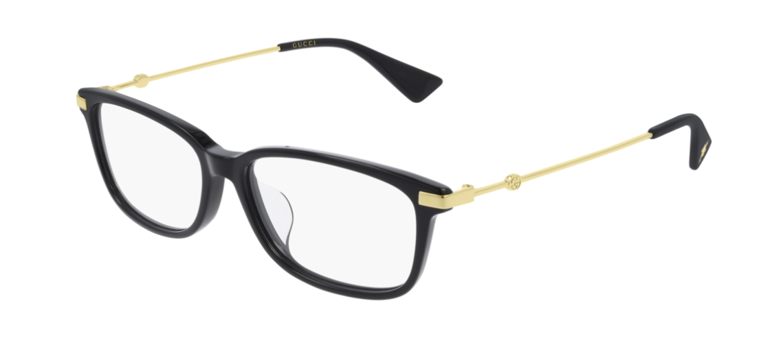 Gucci GG 0759OA 001 Black Gold Rectangle Women's Eyeglasses
