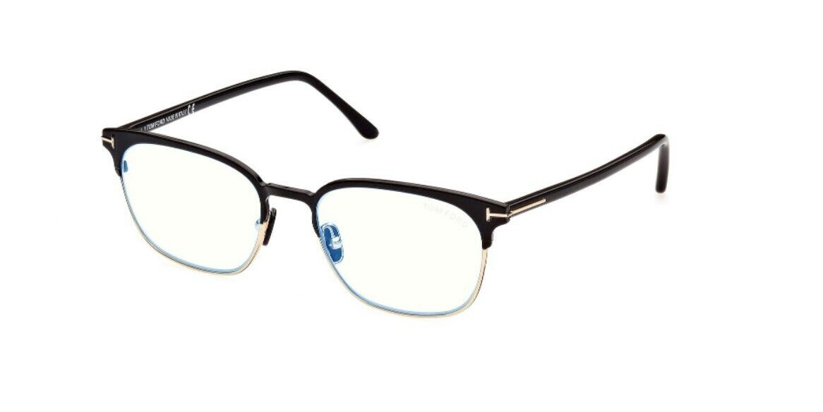 Tom Ford FT5799B 005 Shiny Black Rose Gold Blue Block Browline Men's Eyeglasses
