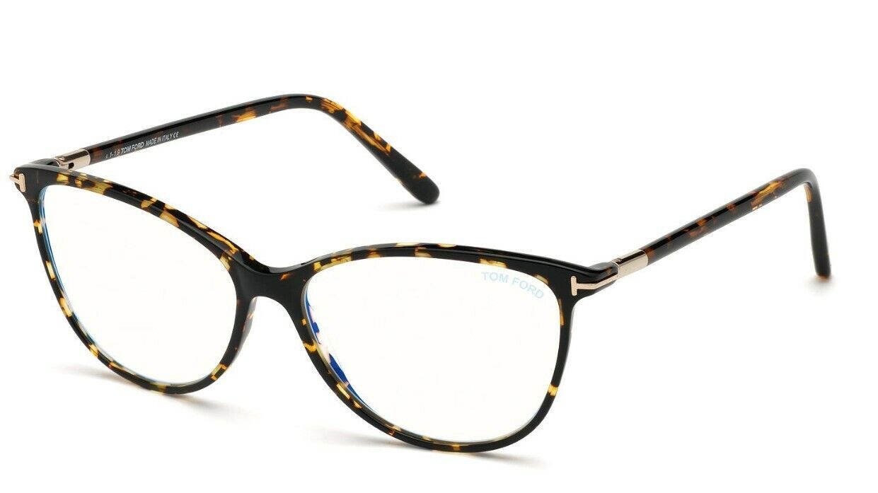 Tom Ford FT5616B 056 Shiny Dark Havana Blue Block Cat-Eye Eyeglasses