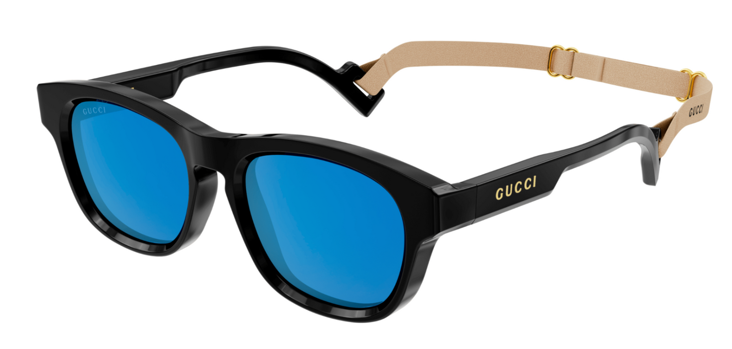 Gucci GG1238S 002 Black/Blue Rectangular Men's Sunglasses