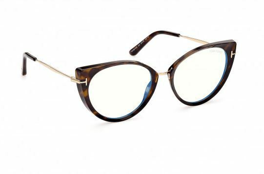 Tom Ford FT5815B 052 Shiny Classic Dark Havana Blue Block Cat-Eye Eyeglasses