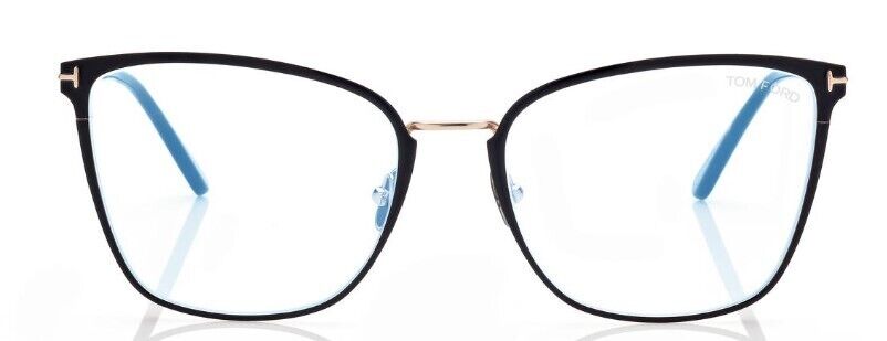 Tom Ford FT5839-B 001 Shiny Black/Blue Block Butterfly Women's Eyeglasses