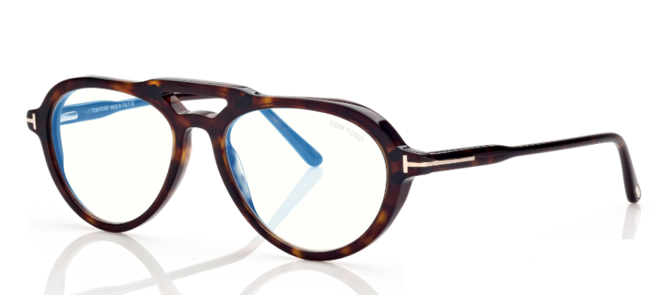 Tom Ford FT 5760-B 052 Dark Havana Blue Light Blocking Eyeglasses With Clip-On