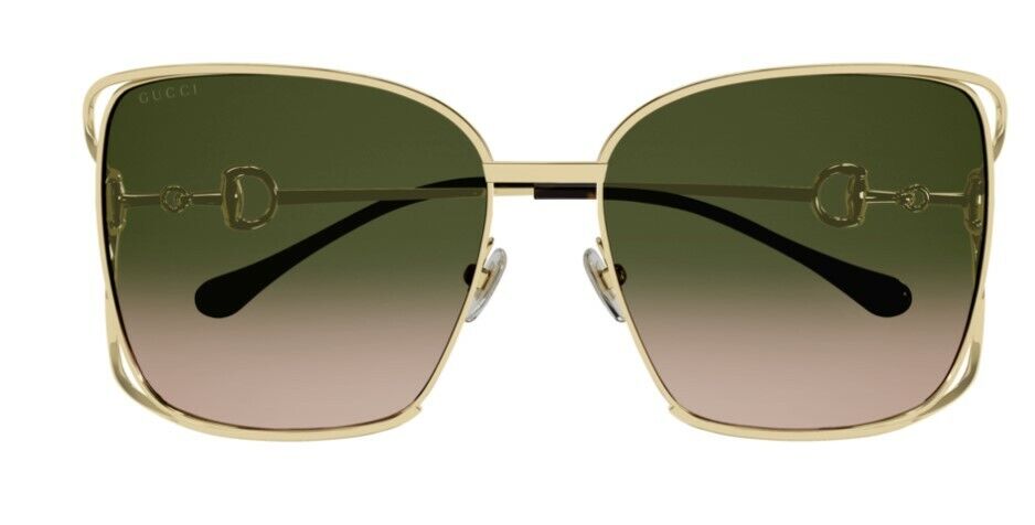 Gucci GG 1020S-001 Double Gradient Gold/Green Metal Square Women Sunglasses