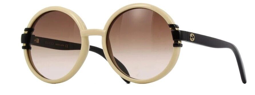 Gucci GG1067S 003 Ivory Black/Brown Gradient Round Women's Sunglasses