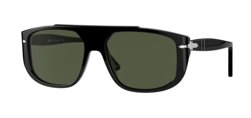 Persol 0PO 3261S 95/31 Black/Green Rectangle Unisex Sunglasses