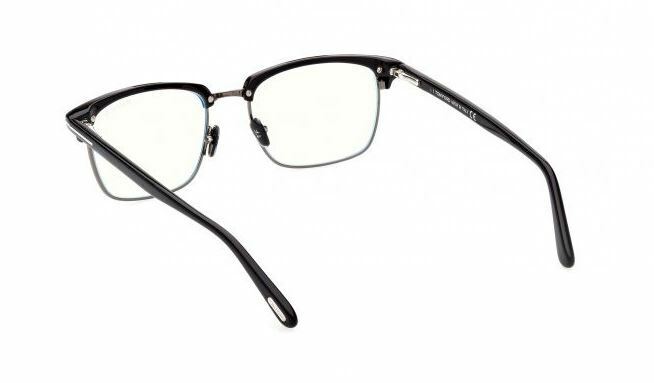 Tom Ford FT5801B 001 Black Dark Ruthenium Blue Block Browline Men's Eyeglasses