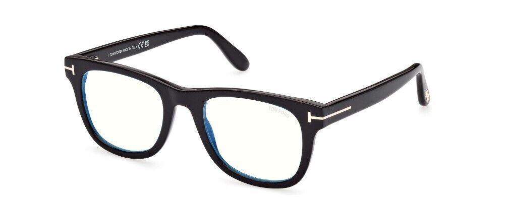 Tom Ford FT5820-B 001 Shiny Black/Blue Block Square Men's Eyeglasses