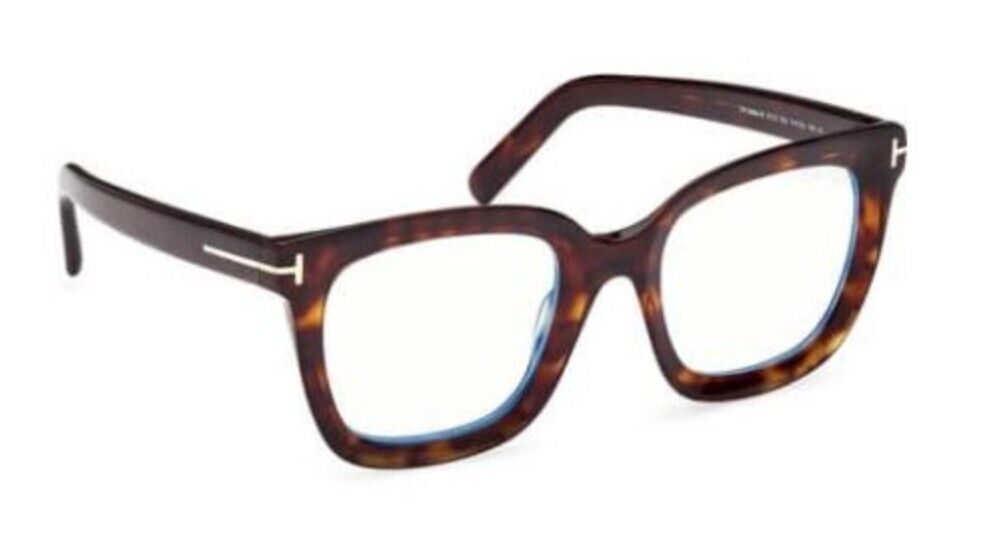 Tom Ford FT5880-B 052 Shiny Dark Havana/ Blue Block Square Women's Eyeglasses