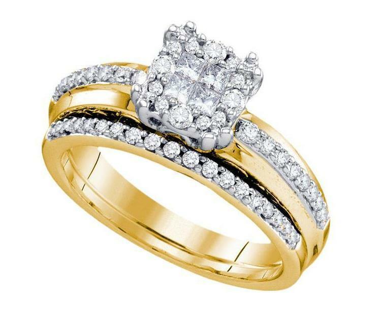 14kt Yellow Gold Diamond Soleil Bridal Wedding Engagement Ring Band Set 1/2 Cttw