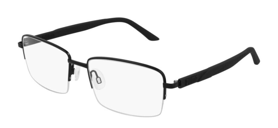 Puma PU0332O 001 Black-Black Rectangular Semi-Rim Metal Unisex Eyeglasses