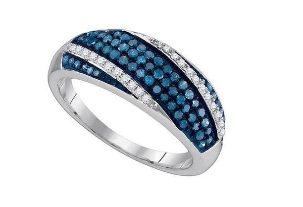 Sterling Silver Blue Diamond Womens Diagonal Stripe Band Ring 1/2 Cttw