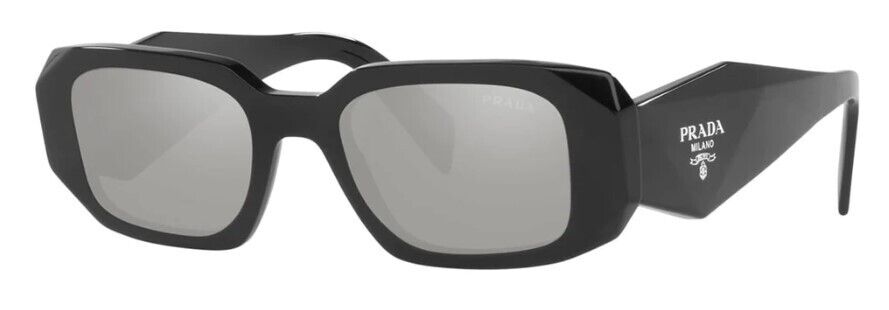 Prada 0PR17W 1AB2B0 Black/Light Grey Mirrored Rectangular Women's Sunglasses
