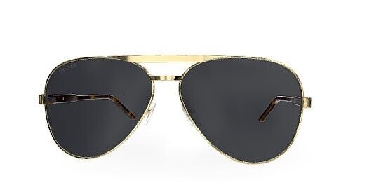 Gucci GG1163S 001 Gold-Havana/Grey Pilot Men's Sunglasses