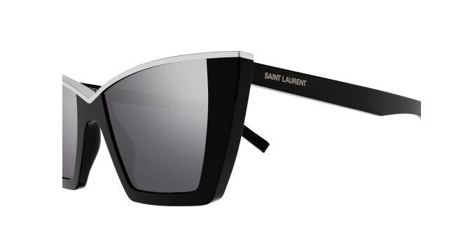 Saint Laurent SL 570 002 Black-Metal/Silver Mirrored Cat-Eye Women's Sunglasses