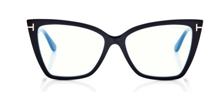 Tom Ford FT5844-B 005 Matte Black/Blue Block Cat-Eye Women's Eyeglasses