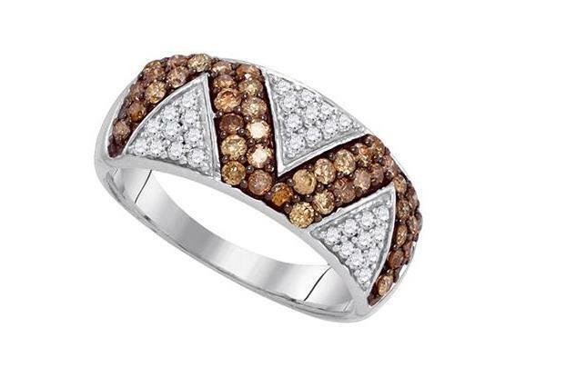 10kt White Gold Brown Diamond Womens Zigzag Band Ring 7/8 Cttw