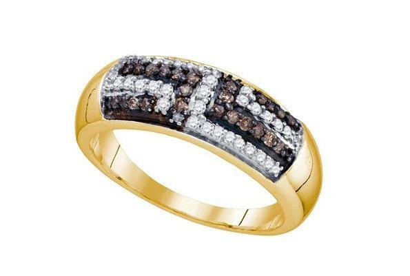 Yellow Tone Sterling Silver Yellow Brown Diamond Womens Band Ring 3/8 Cttw