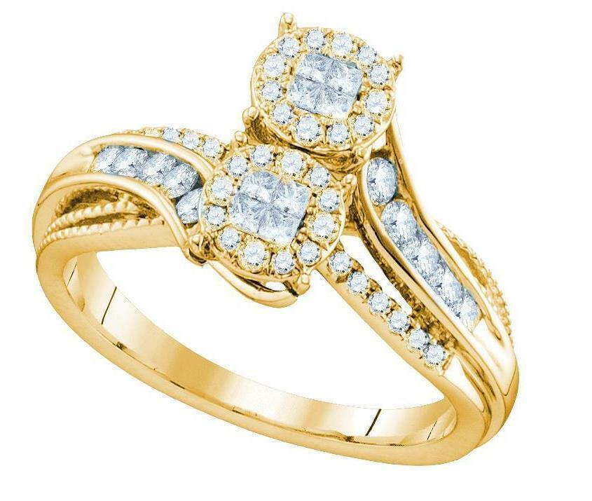 14kt Yellow Gold Diamond Soliel Bypass Bridal Wedding Engagement Ring 1/2 Cttw