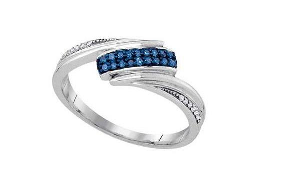 Sterling Silver Blue Diamond Womens Band Ring 1/8 Cttw