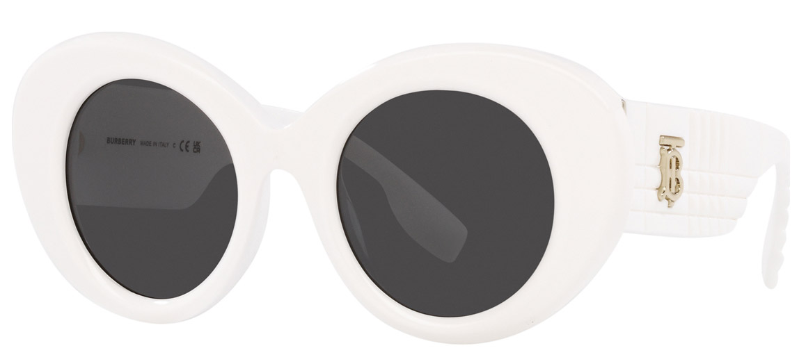 Burberry BE4370U 300787 White /Dark Grey Oval Round Women's Sunglasses